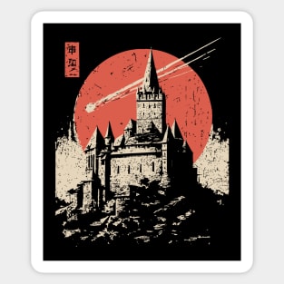 Medieval Castle Under a Comet in Ukiyo-e Style Sticker
